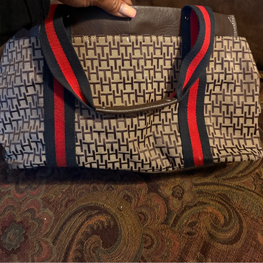 Tommy Hilfiger Patterned Duffel with Red Stripes